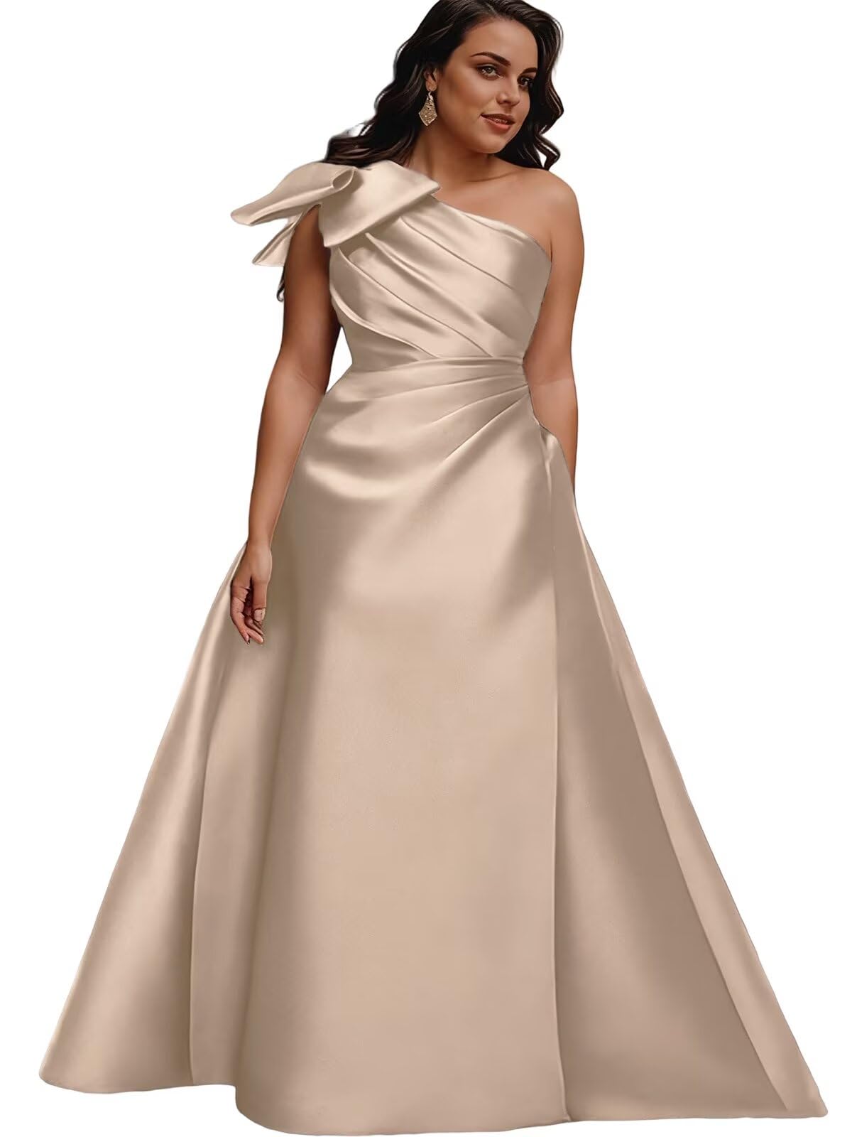 Mother of The Bride Dresses with Bow One Shoulder Satin Wedding Guest Formal Dresses for Wedding