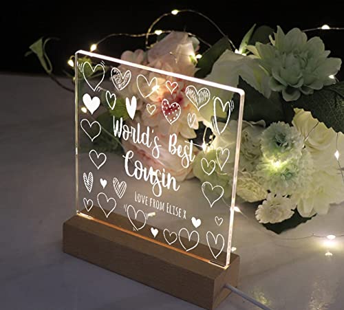 ukgiftstoreonline World's Best Cousin Personalised Night Light LED Lamp Gift