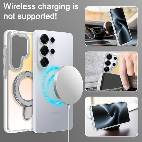 Image of Magnetic for Samsung Galaxy S26 Ultra Case with Stand [Compatible with Magsafe] [Cute Fluorescent Design] [1 Screen Protector] Slim Translucent Matte Case for Galaxy S26 Ultra 6.9 inch, White