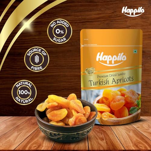 Image of Happilo Premium Dried Turkish Apricots 200 grams each (Pack of 15), Jumbo Size Seedless, Juicy and Tangy Dehydrated Fruits