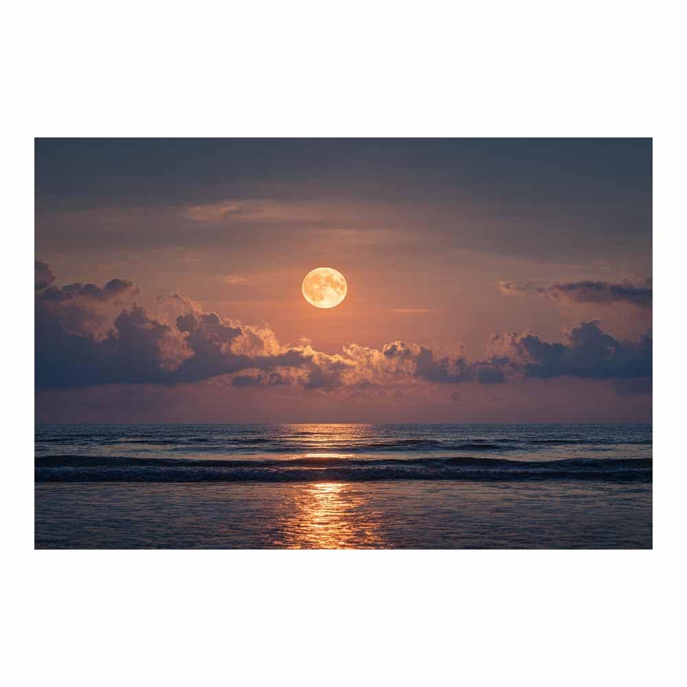 HOQIU Natural scenery wall art Moon Ove Ocean Wall Art decorative painting, wall art, for Living Room Bathroom Bedroom Kitchen Decoration.(Multicolor)-70x100cm Unframed