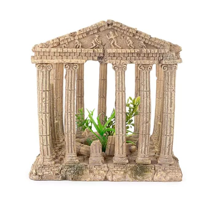 Happet Aquarium-Dekoration Griechische Ruinen Säulen 20cm, Realistischer Tempel im Antiken Stil, Stein-Aquarium-Dekoration Versteck für Fische, Antik Ornament für Süßwasser & Salzwasser Becken