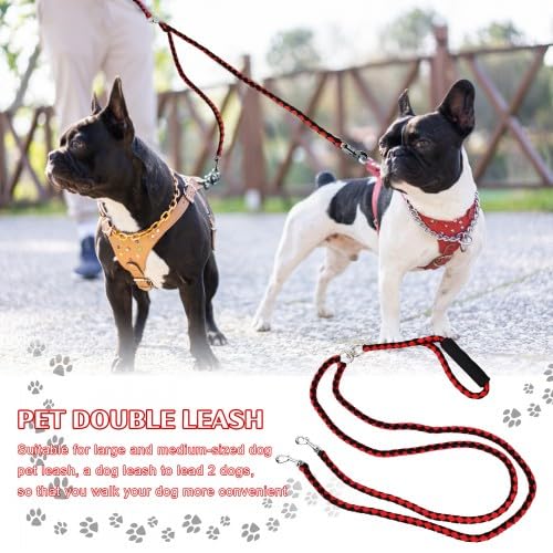 Guinzaglio Doppio Per Cani | 140cm | Nylon Resistente | Con Manici Imbottiti | Per Passeggiate Senza Grovigli - Foto 3
