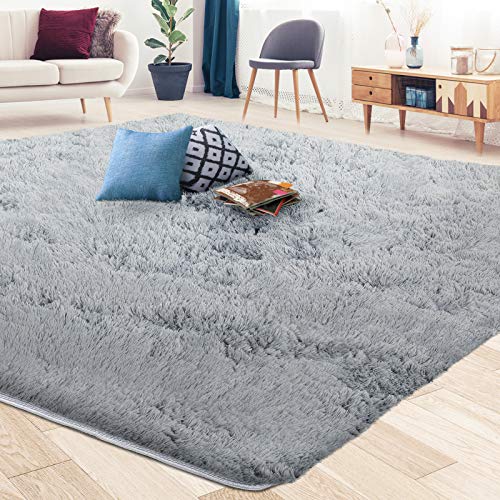 Qumig Area Rug Ultra Soft Shag Rug Non-Slip Fluffy Rugs 5.3x7.5 Feet Gray Carpet Indoor Plush Rugs for Bedroom Living Room Kids Room Nursery Rugs Modern Indoor Home Decor Floor Carpet