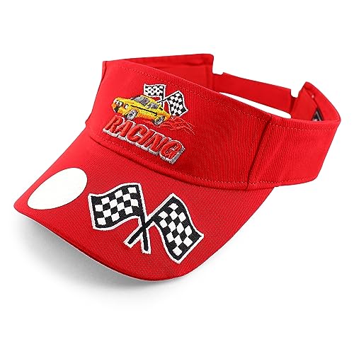 Gorra visera con diseño bordado de llama y bandera de carrera miniatura 1