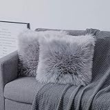 OYIMUA Grey 18'' x 18'' Fluffy Soft Faux Fur Cushion Covers Pack of 2, Luxurious Home Decorative Super Soft Plush Pillow covers Case 45 x 45 cm for Sofa Bed Car