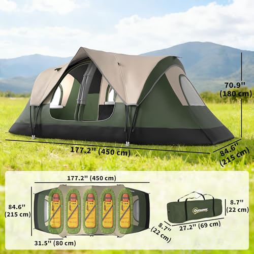 Outsunny 2 Bedroom Camping Tent for 6-8 Person, Large Family Tent with 2000mm Waterproof Rainfly and Screen Panels, Portable with Bag, for Fishing Hiking Festival image 5