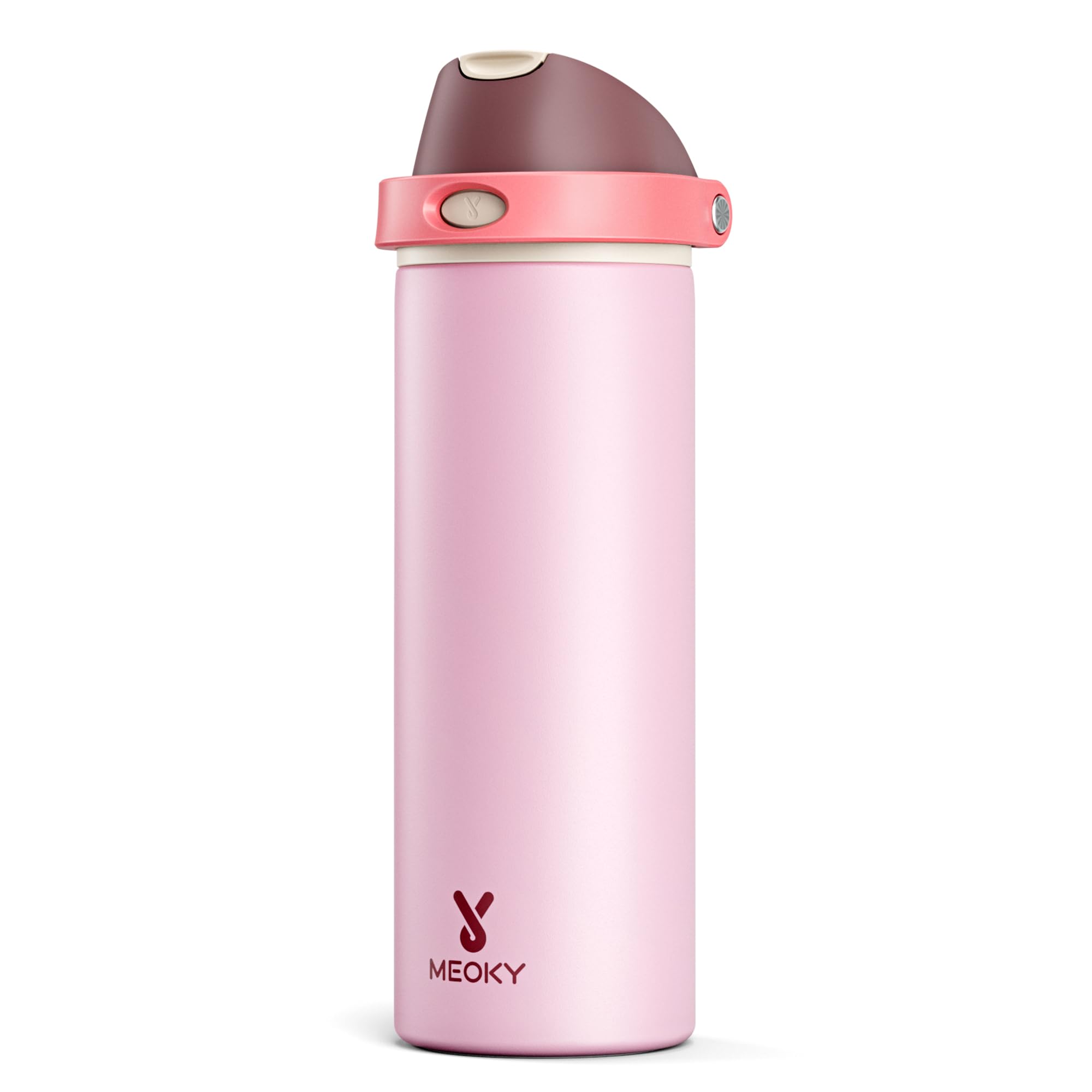 24 oz Insulated Water Bottle for Sports: Meoky Stainless Steel Water Bottle with Straw and Spout Lid - Leak Proof, Cold for 24 Hours, Fits in Car Cup Holder, BPA-Free for Women Travel, Angel Food Cake