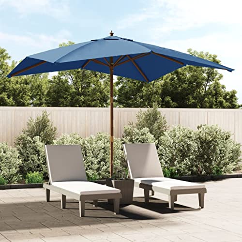 Nqyjm Sombrilla con mástil de madera azul 300 x 300 x 273 cm para balcón, jardín, terraza