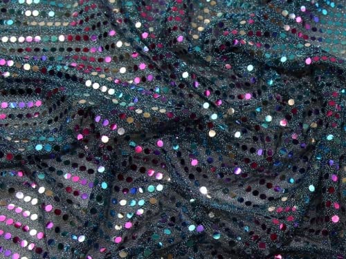 Minerva Sequin Stretch Knit Fabric Rainbow on Turquoise - per metre