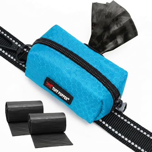 Image of Tuff Pupper Dog Poop Bag Holder | Works with Any Dog Leash | Zippered Waste Bag Dispenser | Waterproof with Rust-Proof Clip | Convenient Lightweight Design | Includes 2 Rolls of Leak-Proof Bags