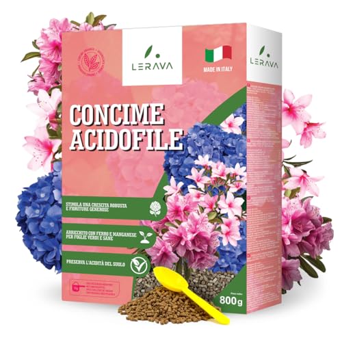 LERAVA Concime Acidofile (800 g) - Fertilizzante biologico per ortensie, rododendri, azalee, camelie e gardenie - Promuove crescita vigorosa - Con microelementi essenziali