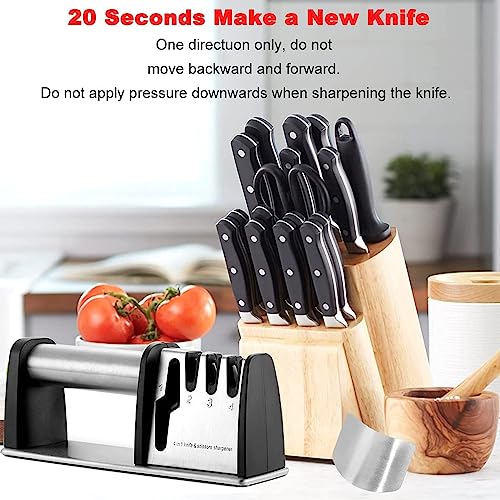 Image of BOCHION Manual Knife Sharpener, 4 in 1 Professional Knife Sharpener & Finger Guard Set, Multi-Purpose Kitchen Knives /Scissors Sharpening with Tungsten Steel /Diamond /Ceramic, Best Sharpening Tools for