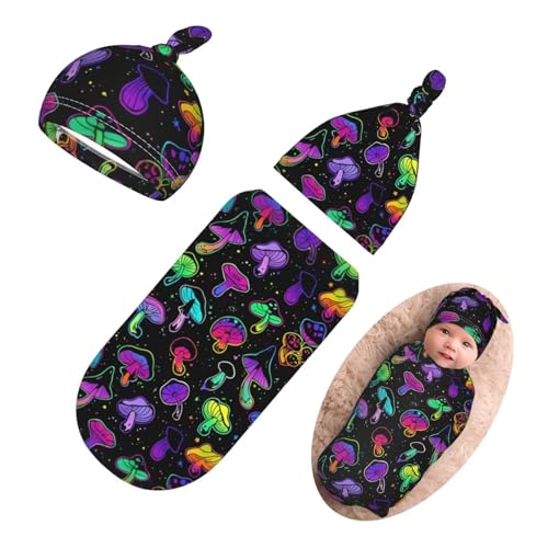 Image of DTYYFBSN Personality Mushroom Newborn Swaddling Blanket Beanie Hat Funny Blanket Sleeping Bag New Born Sleep Sacks for Boys Girls