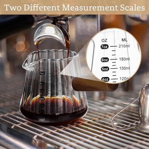 Vaso medidor espresso de vidrio 7 oz con mango de madera miniatura 3