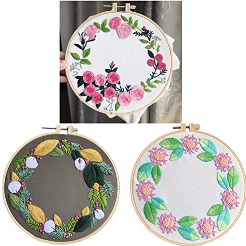 Image of Abillyn 3 Pack Embroidery Starter Kit Flower Stamped with Printed Pattern Cross Stitch Embroidery Kits (Flower 3 Pack)