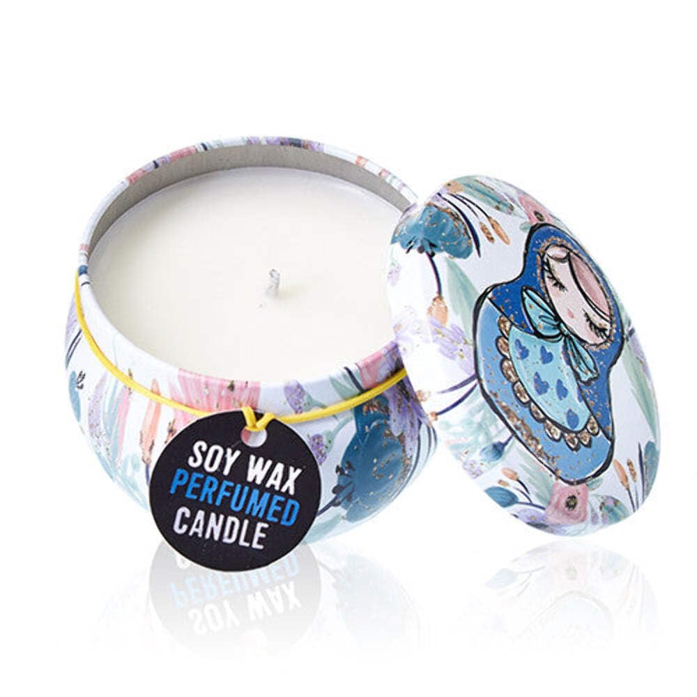 Ancient Wisdom Blue Soy Wax Art Tin Candle - Dolly