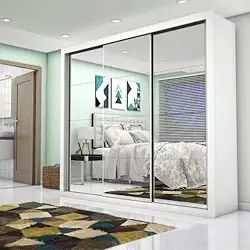 Guarda Roupa Casal com Espelho 3 Portas de Correr Ilheus Premium Espresso Móveis Branco