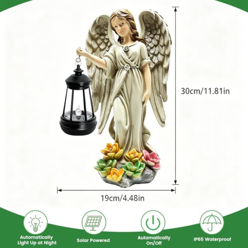 Solar Garden Statue Angel Figurine - 11.8 Inch Fairy Garden Angel Decor with Hanging Solar Lanterns and Succulent LED Lights for Balcony Patio Lawn Yard Ornaments, Birthday Gifts for Women Mom - Image 2