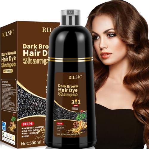 GFEUGS 500ML Dark Brown Hair Dye Shampoo Colour Shampoo 3 in 1 for Grey Hair Beard Coverage - Instant Color Shampoos for Women Men - Natural - Long Lasting - Dye Coloring in Minutes (Dark Brown)