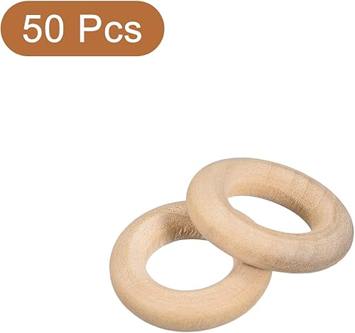 Miniatura 3 de uxcell 50 anillos de madera natural de 0.787 in (0.8 pulgadas), círculos de madera lisa sin terminar de 0.197 in de grosor para manualidades, tejer,