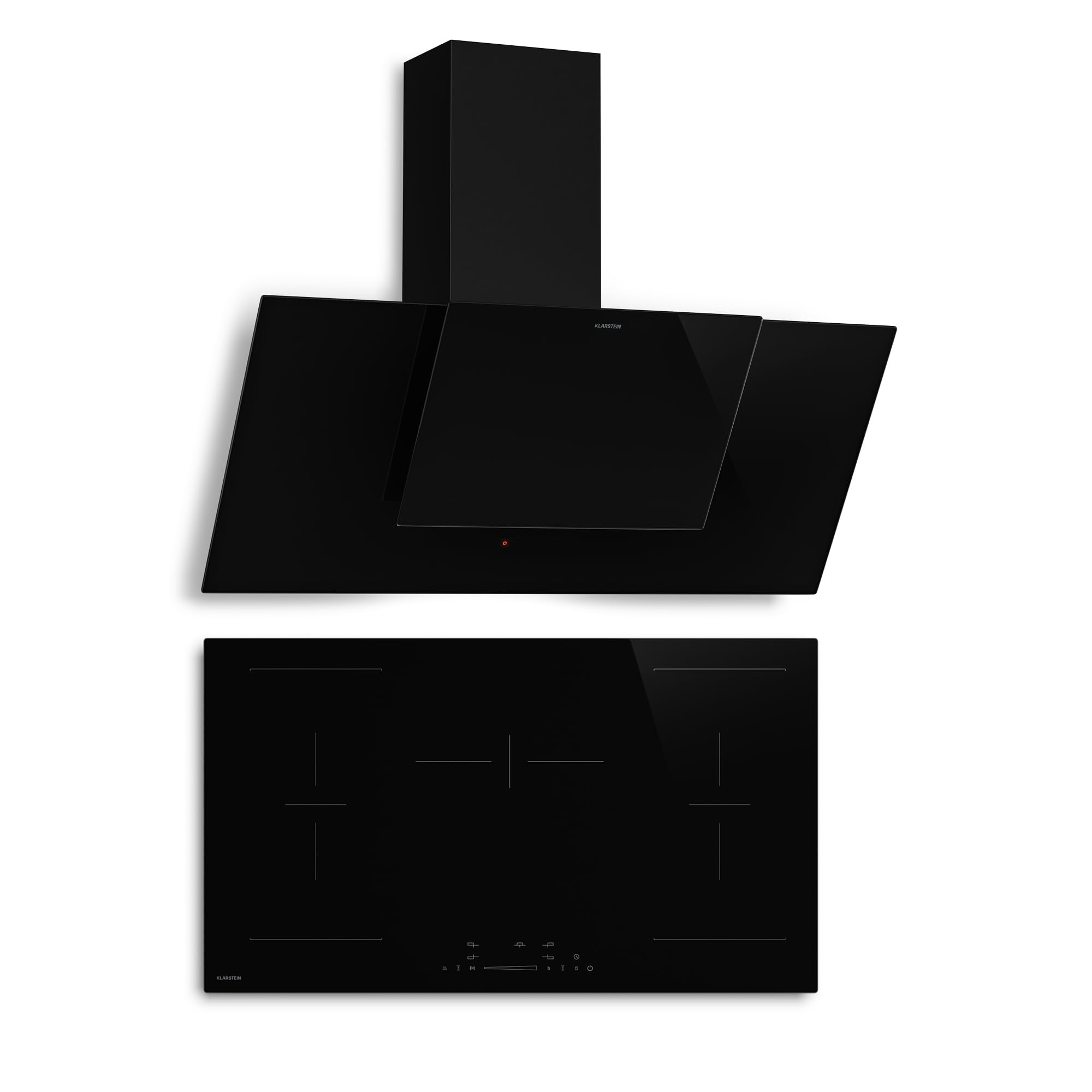 Klarstein HaloSync Piano Induzione con Cappa Integrata - 5 Zone, 11400W Boost, 90cm, Touch Control, Timer, Blocco Bambini, ThermoRecall, Cappa Aspirante 631,6 m³/h, Vetroceramica