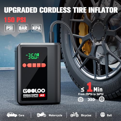 Image of GOOLOO A2 Jump Starter with Air Compressor (2000A & 150 PSI) - 12V Vehicle