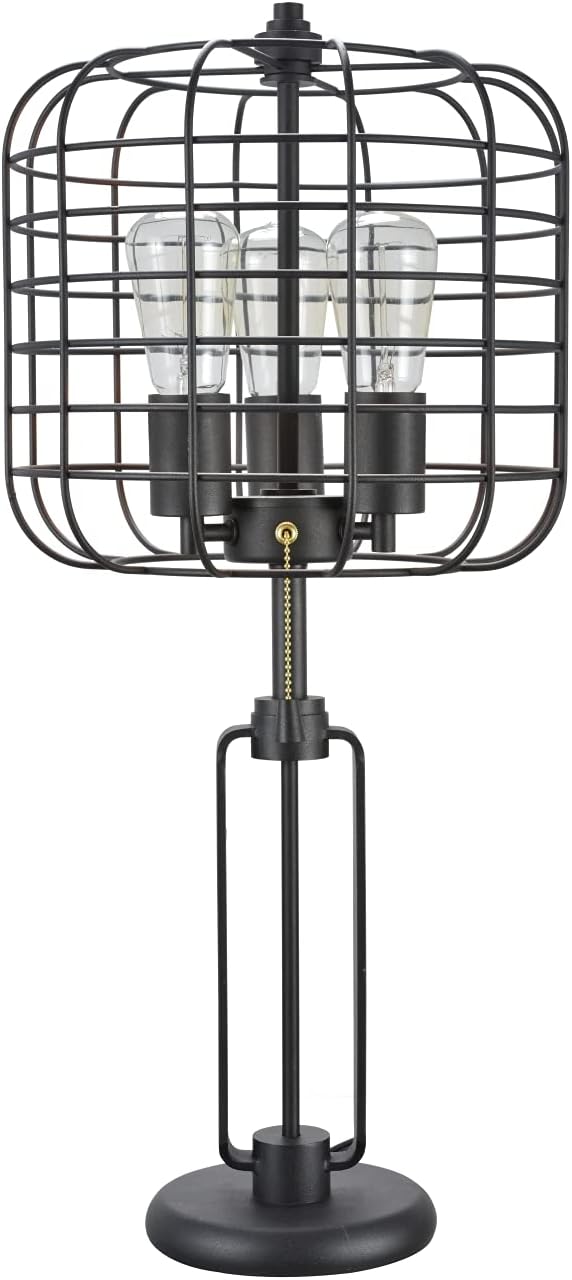 Aspen Creative 40230-11, Wire Cage Metal Table Lamp, Vintage Design in Sand Black 26" High