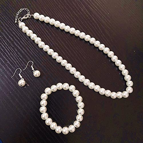 tenghong2021 Fashion Classic Faux Pearl Red Carnelian Jewelry Set Necklace Bracelet Earrings for Women2