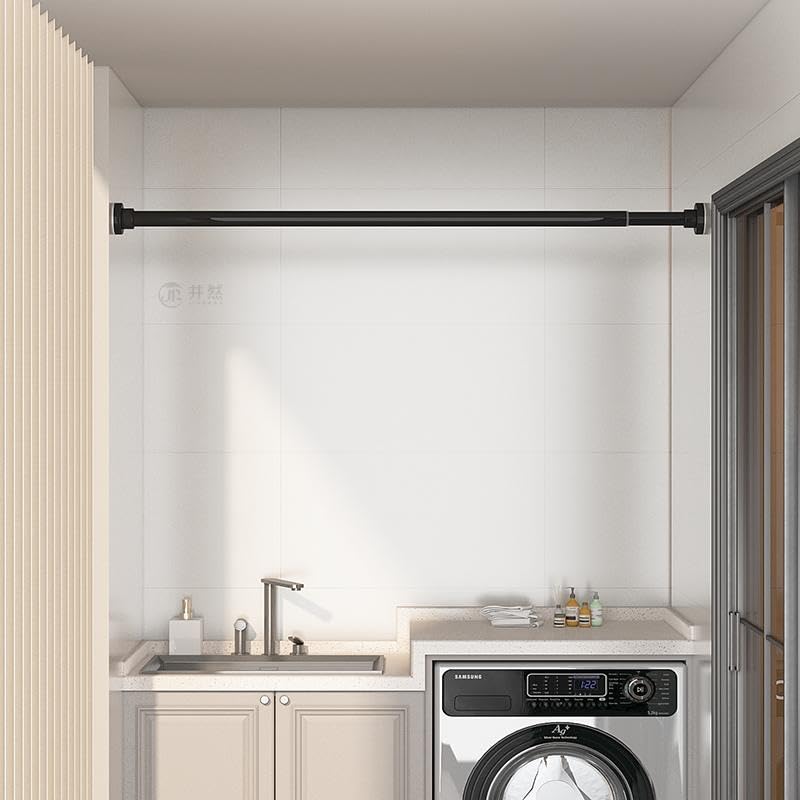 Image of HomeCloud Tension Shower Curtain Rod - Expandable, No Drilling Required, Rust-Proof & Heavy-Duty for Bathroom or Divider Use (Black Pack of 2, Extendable - 110 to 200 Cm)