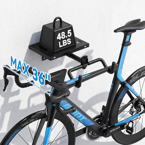 Image of Housolution Bike Wall Mount Horizontal with Shelf- EVA Foam Padded up to 48.5LBS, Carbon Steel, Heavy-Duty Adjustable Bikes Wall Hanger for Road, Mountain and Hybrid Bikes, Bike Hooks for Garage