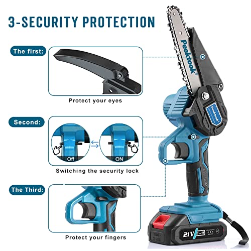 Image of Mini Chainsaw Cordless 6Inch, Peektook Chain Saw Electric Chainsaw Battery Saw with 2 2.0Amh Battery & 2 Chains, Small Chain Saw Electric Saw with Strong Motor for Tree Trimming, branches cutting