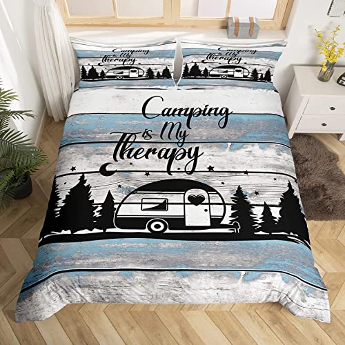 Bettwäsche 135x200 Happy Camping Camper Bettbezug Set 2 Teilig rustikales...