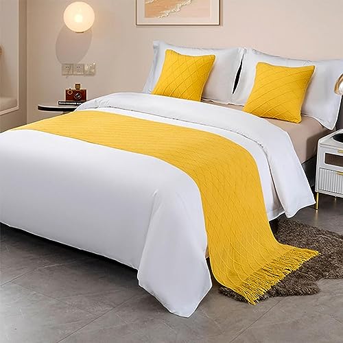 Chemin de lit avec pompons et taie d'oreiller unie pour chambre - 2
