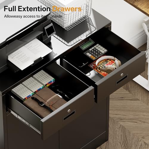 Storage Cabinet, 36 Inch Tall Metal Storage Cabinet with Doors and Shelves, Metal Cabinet with Drawers, Pantry Cabinets for Kitchen Storage, Garage Cabinet for Living, Dining Room.