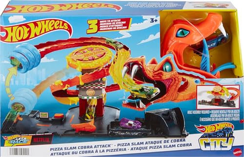 Hot Wheels City Pista de Juguete Ataque de Cobra vs Pizzería para niños de 3 años en adelante