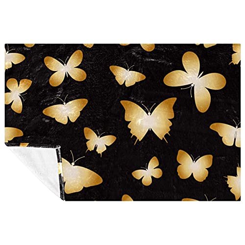 Couverture douce lit plaid chaud canapé tissu papillons dorés 150x100