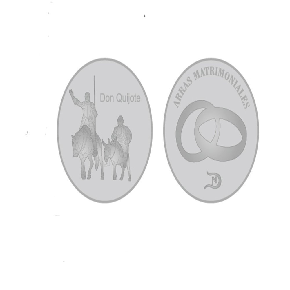 Arras de Boda de Don QUIJOTE y Sancho, con Estuche y saquito en Blanco Roto.