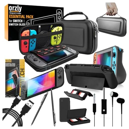 Nintendo Switch Accessoire, Orzly Ultimate Pack pour Nintendo Switch [Pack comprenant: Protecteurs d'écran en Verre Trempé, Câble Type C, Housse (Étui rigide), Coque Comfort Grip Case etc...] - NOIR