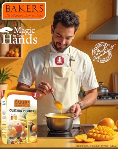 Image of BAKERS Custard Powder | Mango Flavor | (100g x 6, 600g) | Contains No Eggs | Long Shelf Life | Makes Smooth, Creamy, Testy & Juicy Custard | Quick & Easy to Make |Best For Fruit Salads & Puddings