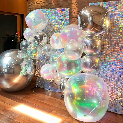 Image of 50 Inch Iridescent Round Foil Balloons 3pcs Large Balloons Mermaid Decor