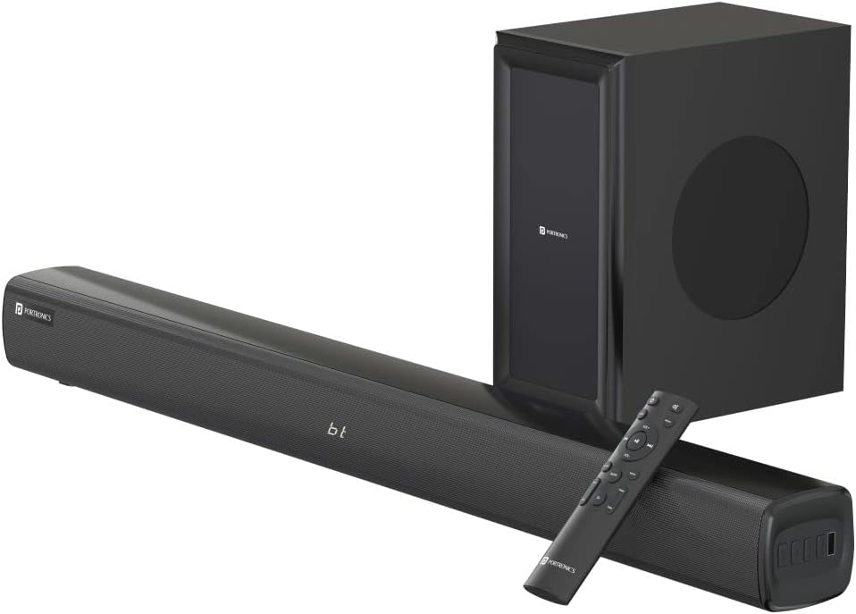 PortronicsPure Sound 102 Bluetooth Soundbar 160W with Wireless woofer(Black)