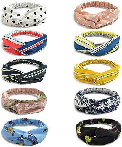 SAYGOGO Headbands for Women,Yoga Wide Hairband+Criss Cross Fabric Head Band,Boho Cute Turban Headbands for Washing Face,Bohemian Floral Style+Vintage Elastic Head Wrap,4-Pack Women’s Hair Accessories