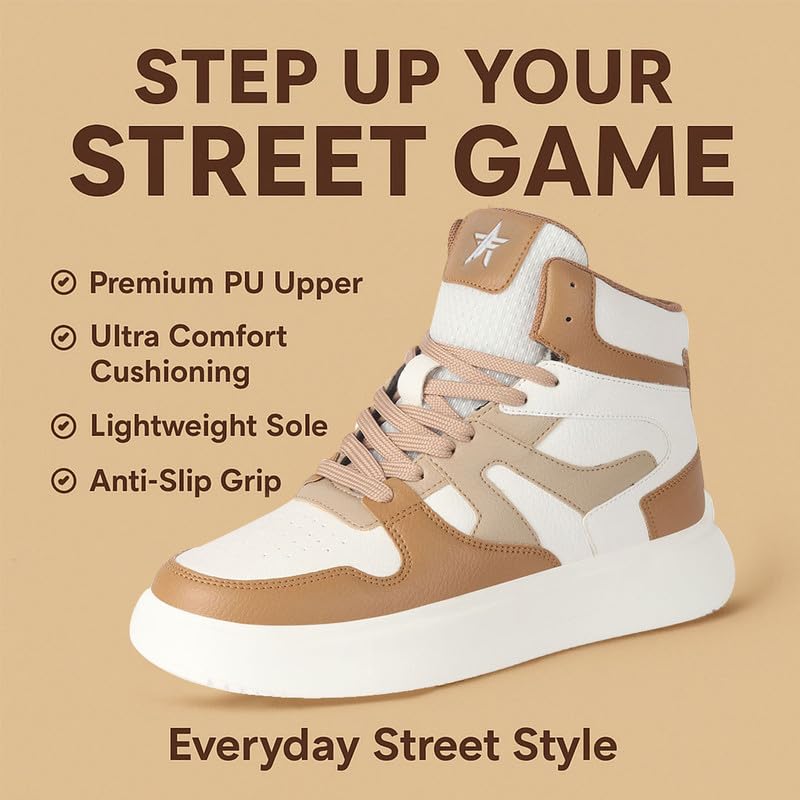 Image of FAUSTO Men High Top Colorblocked Ankle Lace Up Sneakers | Lightweight Casual Shoes with Memory Cushion Insole | Anti Skid Comfort Grip Sole