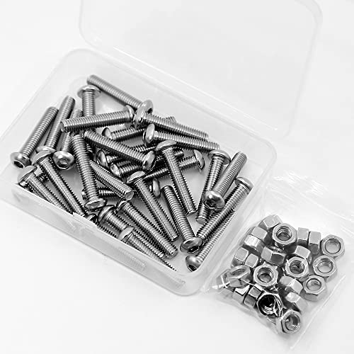 (30 sets) M6-1.0 x 30 mm Hex Socket Screws and Nuts Set 304 Stainless Steel 18-8 Round Head Screws, Silver, M6 x 30mm - Image 3