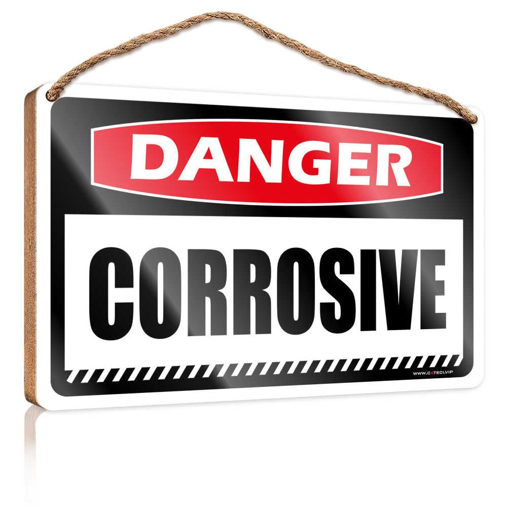 HMQW Funny Bathroom Door Signs Danger Corrosive Wooden Sign Door Decor Funny Kitchen Decor(23X35CM)