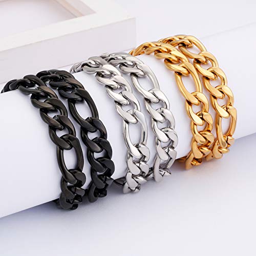 Jayumo 10 Mm Stainless Steel Figaro Curb Cuban Link Bracelets For Men Boys, Gold Silver Black Bracelets (Silver 10Mm Figaro Chain 7.5 Inches) #TOP4