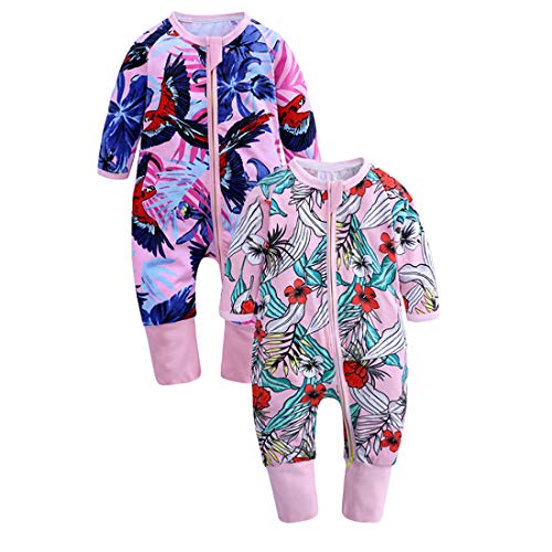 ZFTTZYMX 2-Pack Baby Boys Girls Cotton Graphic Footie, Toddler Printed Long Sleeve Zipper Bodysuit Jumpsuit Outfit Clothes