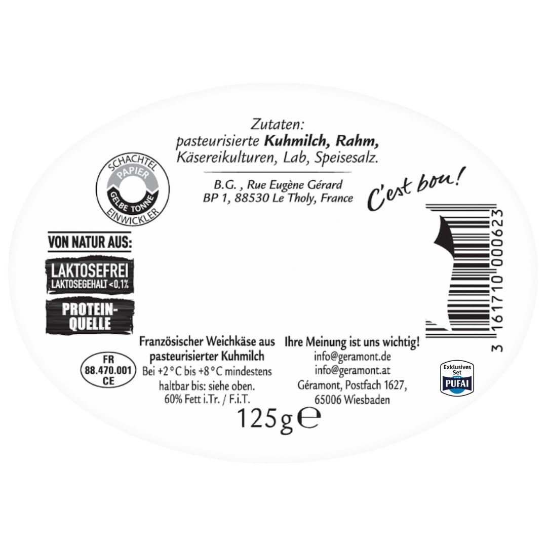 Géramont Weichkäse Natur – 125 g, 4er Pack | Französische Käsezubereitung aus Kuhmilch | Sanft & cremig
