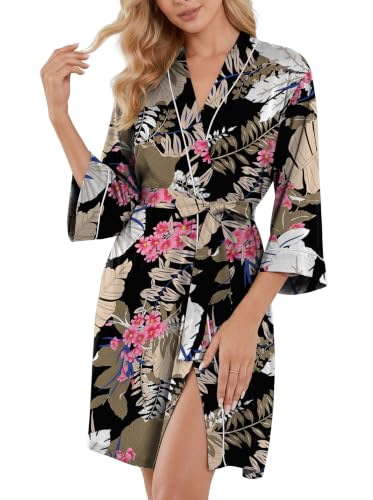 Image of PrinStory Womens Robe Knee Length Soft Knit Bathrobe S-2XL